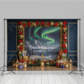 Aperturee - Aperturee Christmas Northern Lights Photography Backdrop Aurora Borealis Painting with Poinsettias Holiday Photo Background